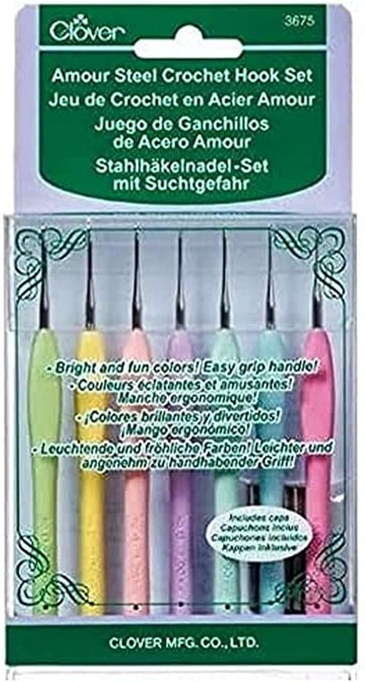Clover Amour Steel Crochet Hook Set for Comfortable Crocheting