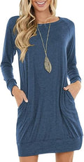 PrinStory Women's Casual Long Sleeve Round-Neck Dress - Comfortable