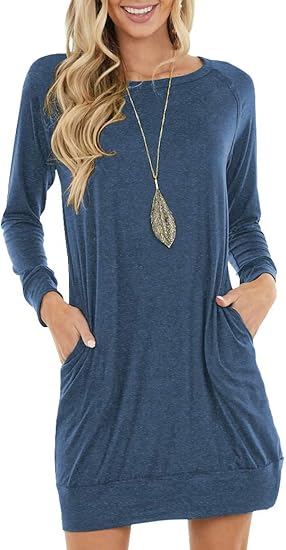 PrinStory Women's Long Sleeve Casual Dress with Pockets