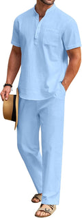 COOFANDY Men's Cotton Linen 2-Piece Set - Lightweight Summer