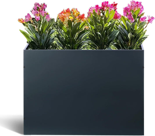 BAYN Metal Rectangular Planter Box for Outdoor Plants - Grey