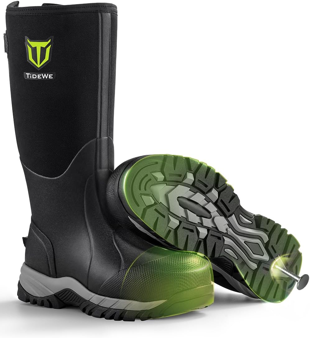 TIDEWE Work Boots Puncture-Proof Steel Toe Waterproof Rubber