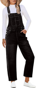 Barrel Leg Overalls for Women Baggy Stretchy Denim Jumpsuit
