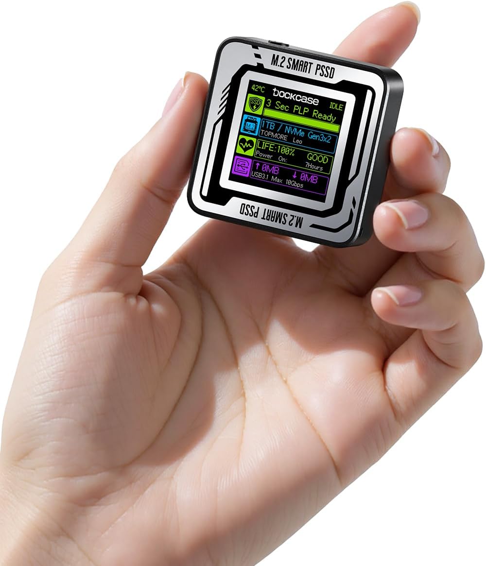 DOCKCASE Pocket M.2 NVMe SSD Enclosure with Smart Features