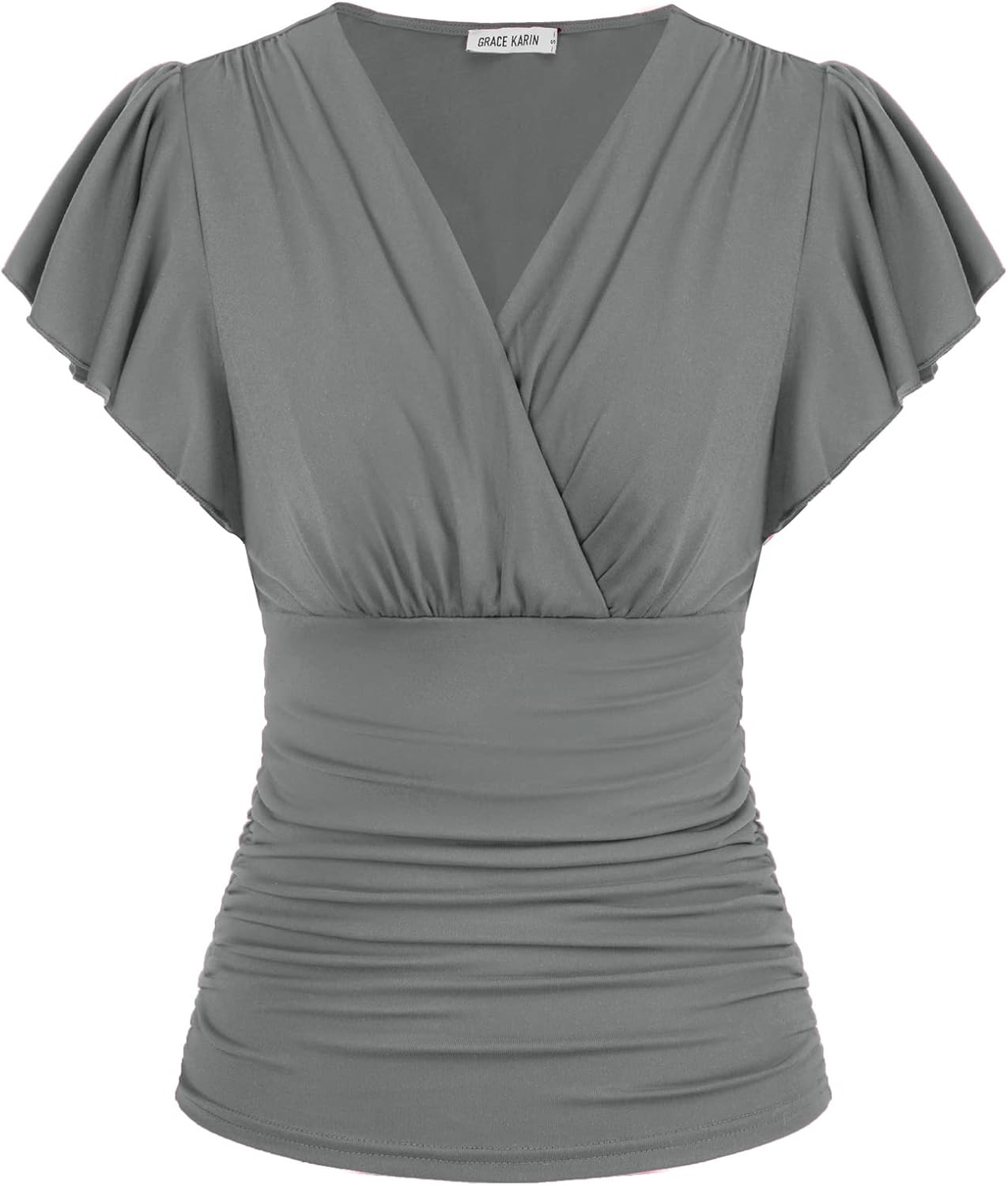 Trendy Ruffle Sleeve Wrap Blouse for Women by GRACE KARIN