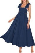 Women's Summer Flutter Sleeve Square Neck Tie Back Maxi Dress - Flowy