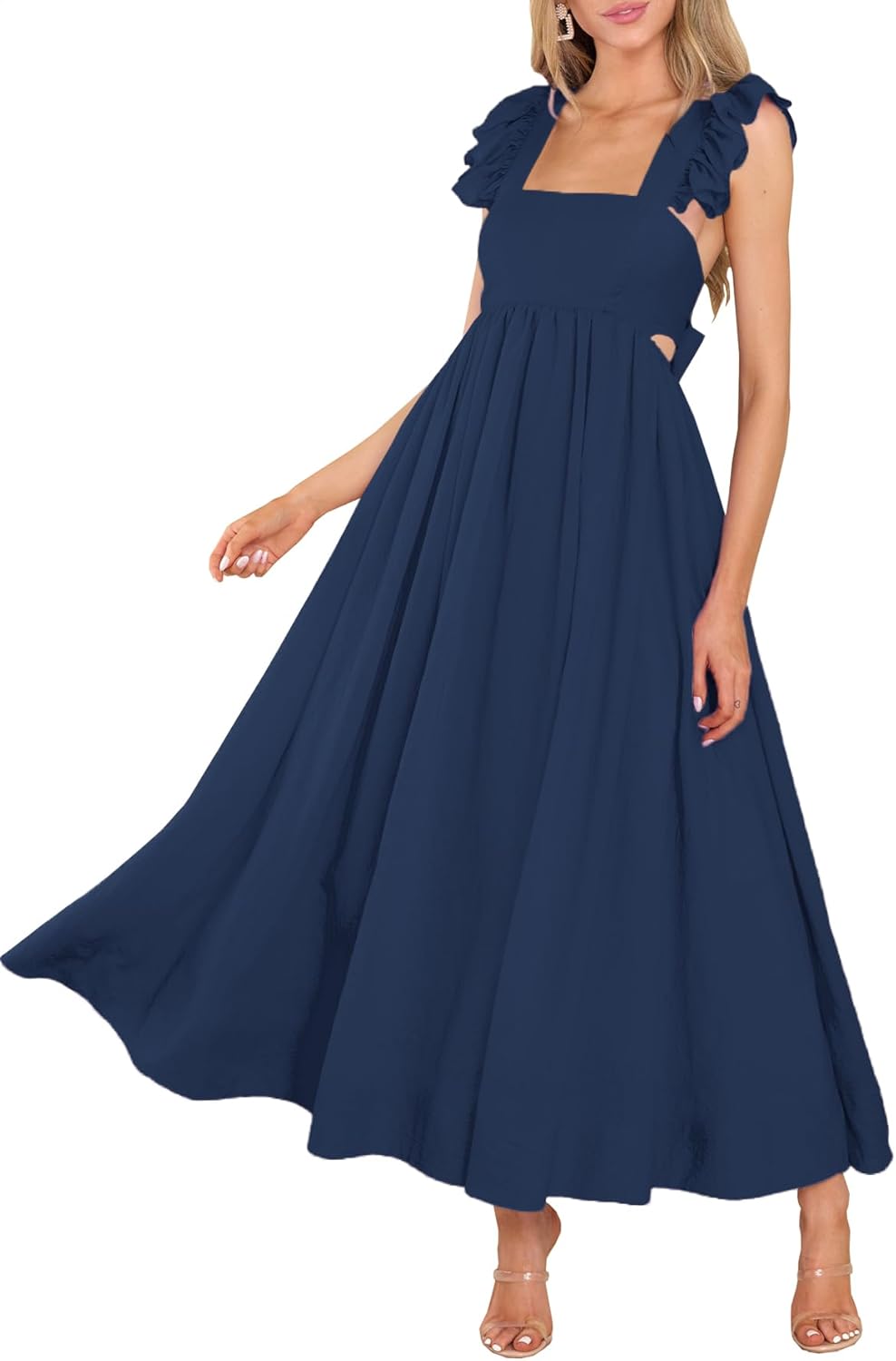 Stylish Flutter Sleeve Square Neck Maxi Dress for Summer Fun