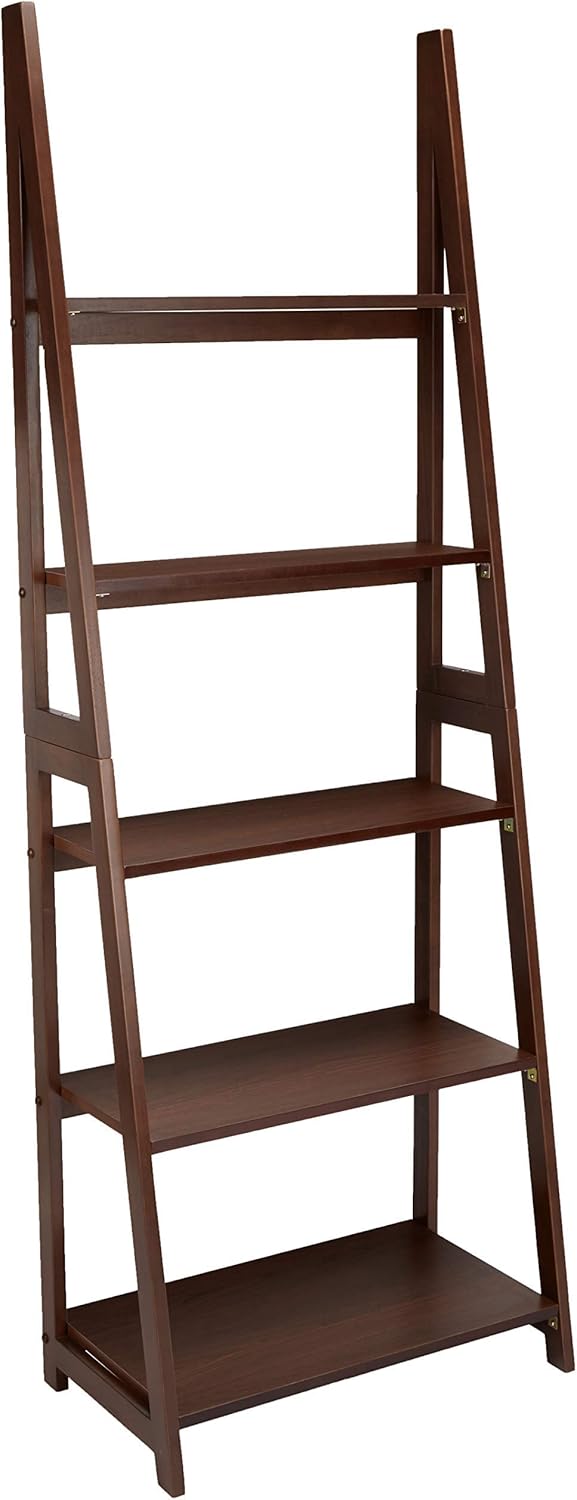 Ladder Bookshelf Organizer with Solid Rubberwood Frame Design