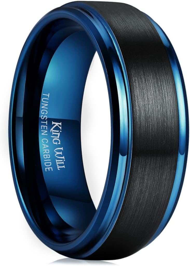 King Will Mens Brushed Wedding Band in Two Tone Tungsten Carbide