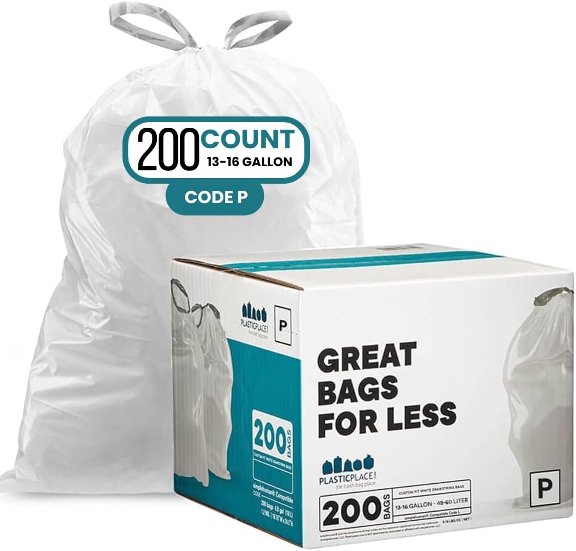 Plasticplace Drawstring Trash Bags for Code P - 200 Count