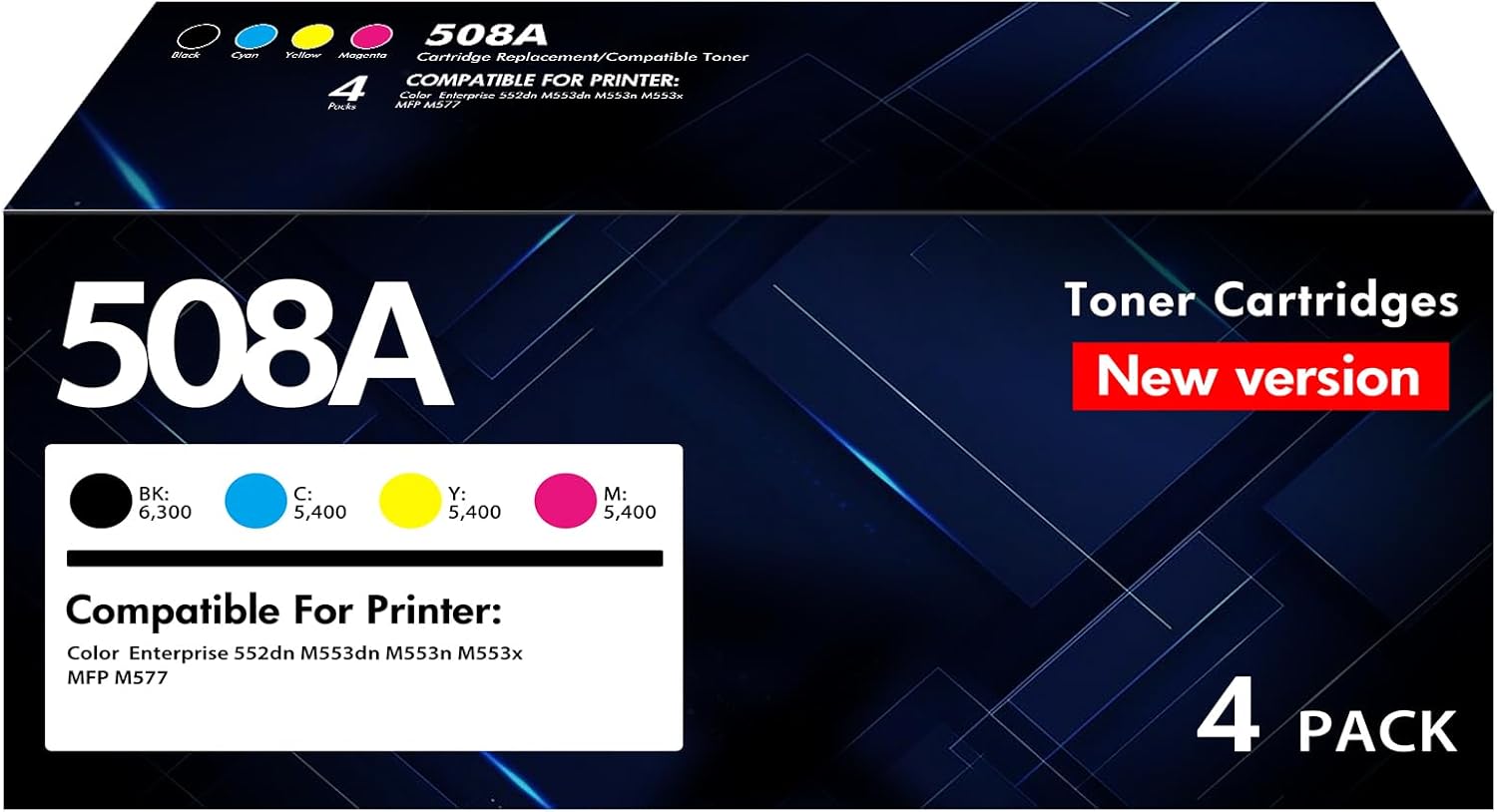 M553 508A Toner Cartridges 4 Pack for HP Laserjet Printers