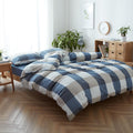 King Washed Cotton Duvet Cover Set - Blue and White Grid