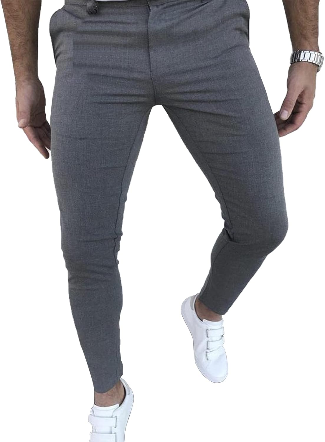 Men's Fashion Stretch Dress Pants Slim Fit Plaid Casual Style