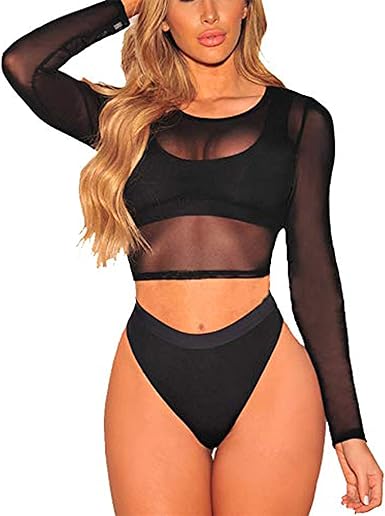 ADOME Crop Top for Women Plus Size Sheer Blouse Long/Short Sleeve