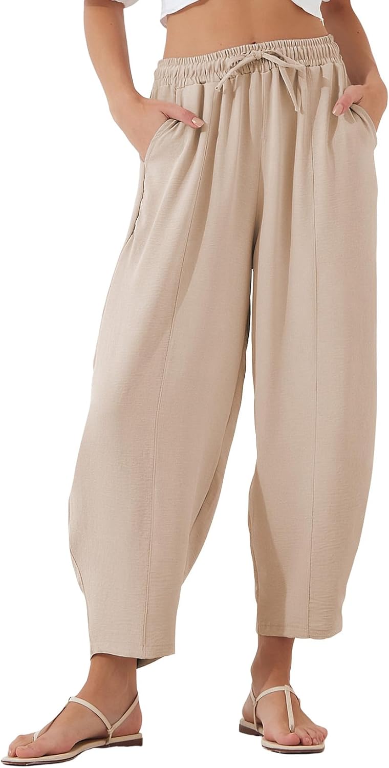 EVALESS Women's Summer High Waisted Baggy Pants for Comfort