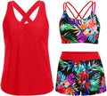 Tankini Swimsuit 3-Piece Set Blue Leaf - Tummy Control Fit