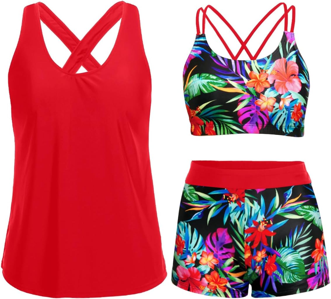 Stylish 3 Piece Tankini Swimsuits for Women with Tummy Control