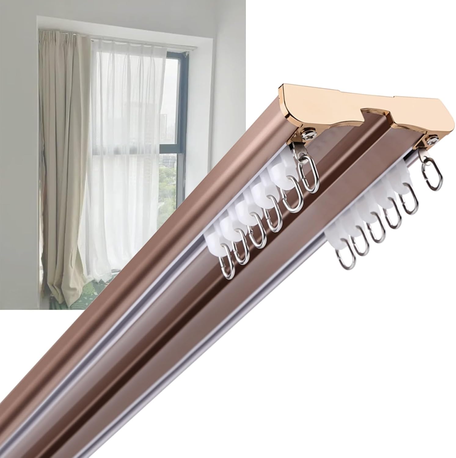 Silent Roller Double Curtain Track - Easy Install 20ft