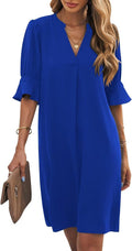 Stylish Wkior V Neck Shift Dress for Women with Short Sleeves