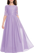 HOSIKA Flower Girls Dress Elegant Vintage Lace Chiffon A-Line