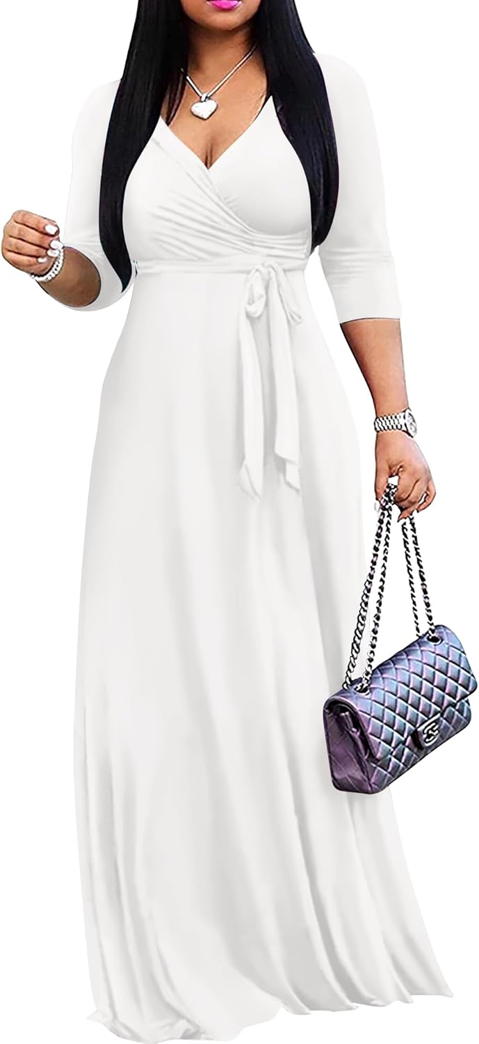 FANDEE Women's Maxi Dress - Bohemian Summer Long V-Neck Style
