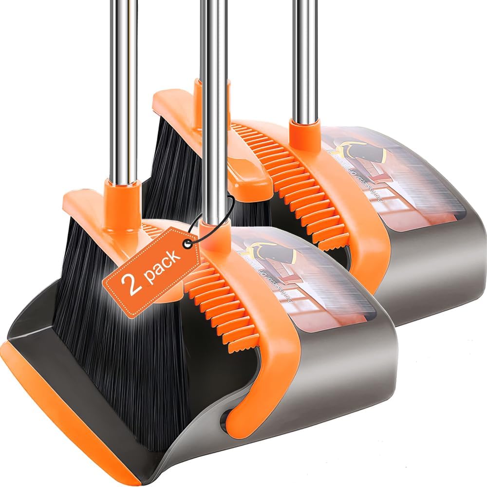 Upgraded Upright Broom and Dustpan Combo for Efficient Sweeping