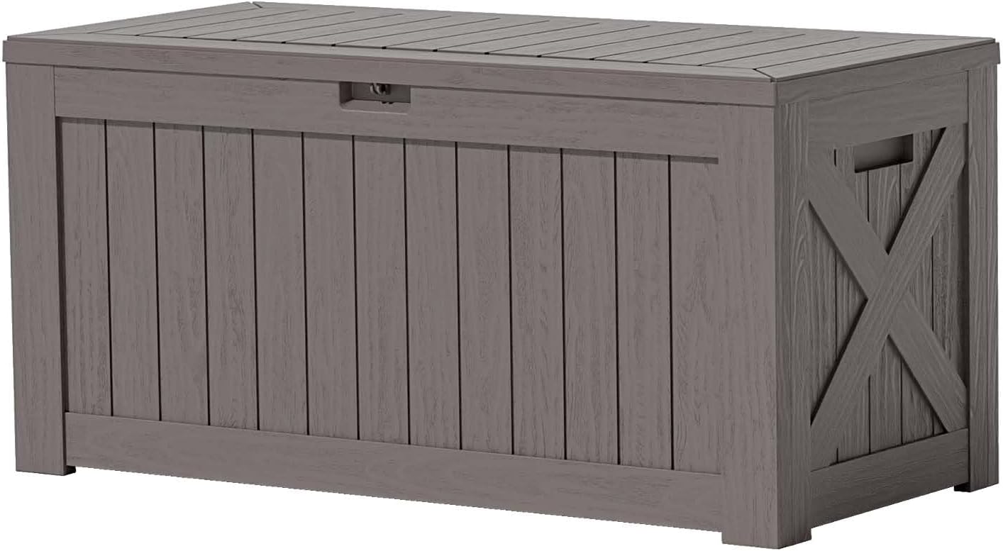120 Gallon Large Deck Box for Outdoor Storage and Seating