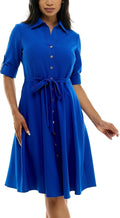 Sharagano Womens Button Front Pleated Shirt Casual Dress (Style W3R8)