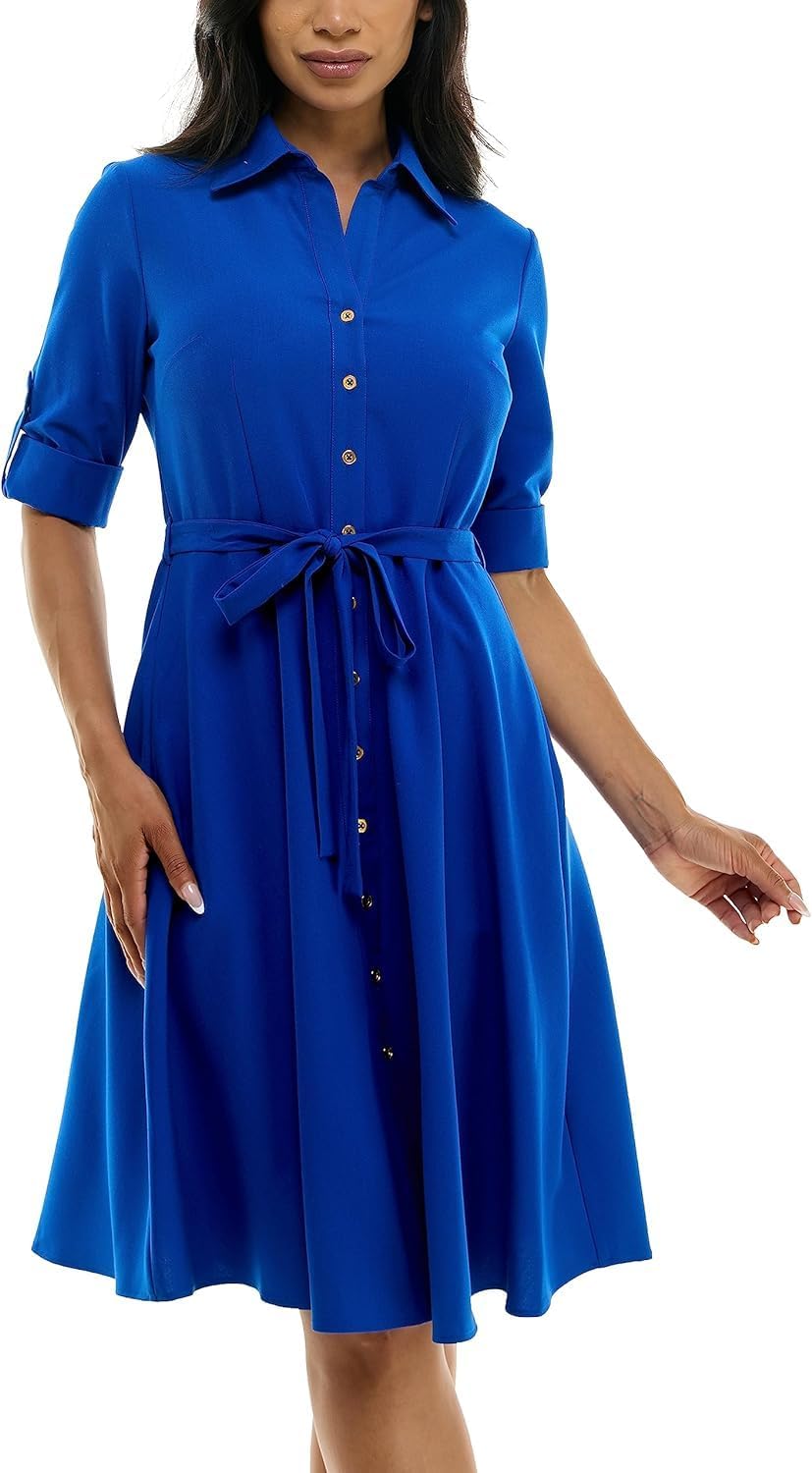 Sharagano Womens Button Front Pleated Shirt Casual Dress Review