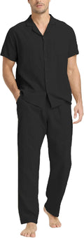 Men's Linen Sets 2 Piece Short Sleeve Shirt and Pants - Lightweight