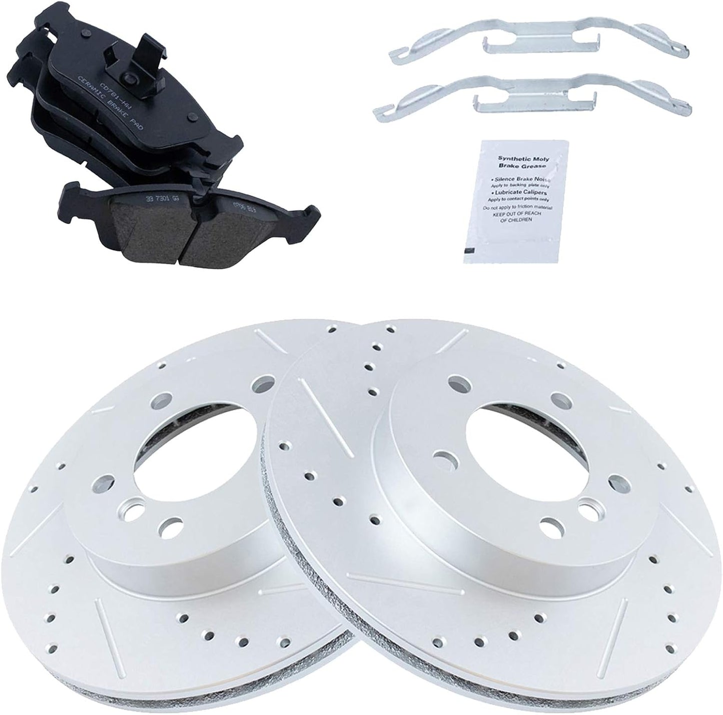 TRQ Performance Drilled Slotted Rotor & Posi Ceramic Pad Kit