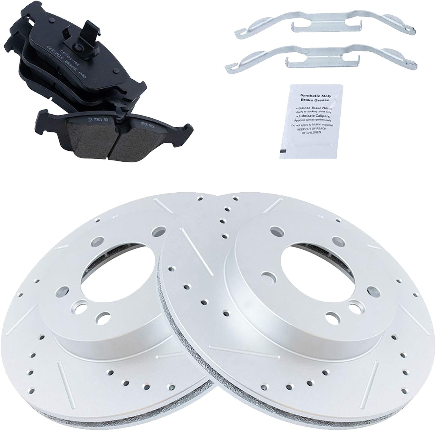 TRQ Performance Drilled Slotted Rotor & Posi Ceramic Pad Kit