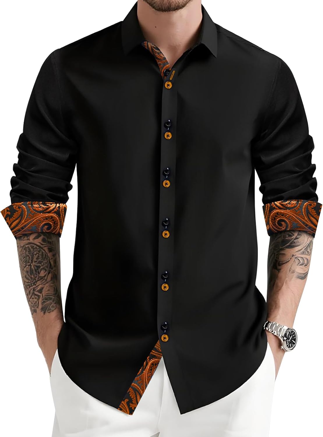 DiBanGu Men's Dress Shirt Long Sleeve Casual Button Down Style