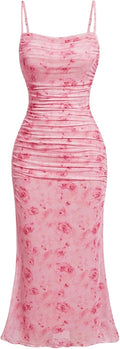 GORGLITTER Women's Floral Ruched Bodycon Midi Dress - Flattering Shein