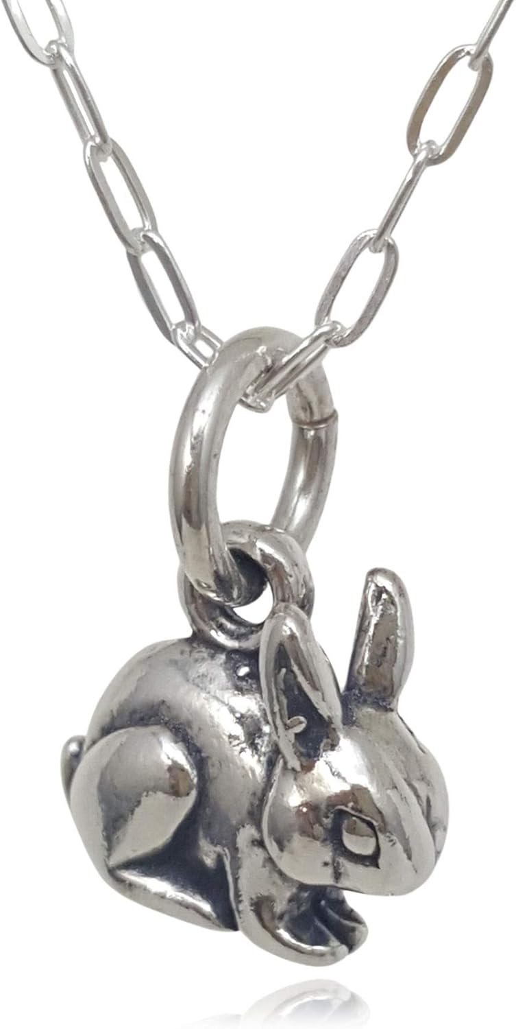 Sterling Silver Tiny Rabbit Bunny 3D Charm Necklace - 18 in