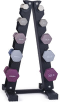Neoprene Coated Dumbbell Set with Rack - Hex, Color Coded Pairs