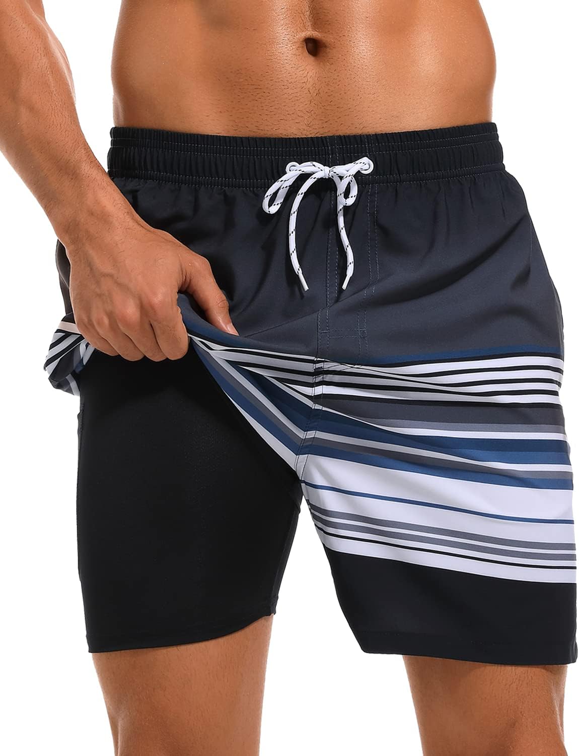 SILKWORLD Mens Swim Trunks with Compression Liner for Comfort