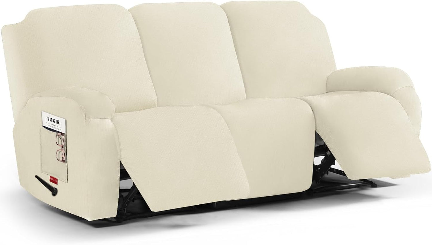 Stretch Recliner Sofa Cover for 3 Seater - Light Yellow Comfort