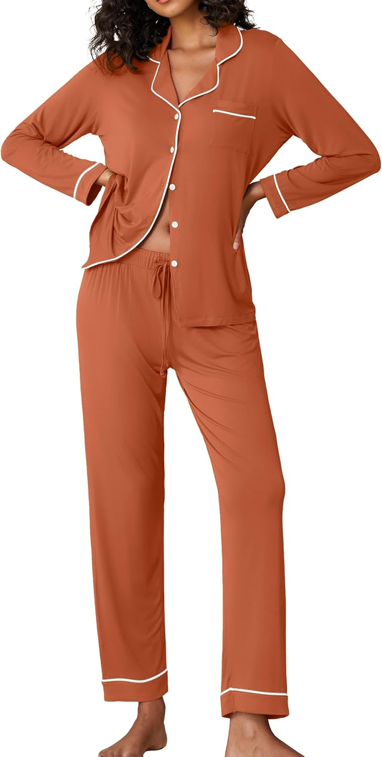 Ekouaer Pajamas Women's Long Sleeve Sleepwear Soft Button Down Set