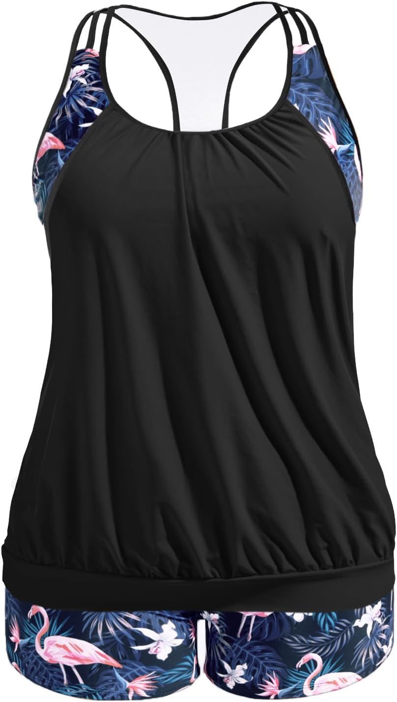 Plus Size Tankini Swimsuit with Tummy Control and Shorts
