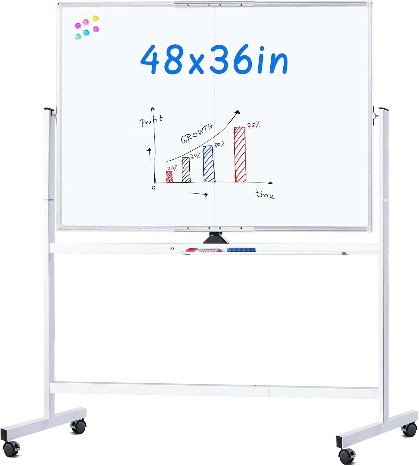 maxtek Rolling Whiteboard 48x36 Double-Sided Magnetic Board