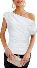 One Shoulder Summer Tops for Women Ruched Asymmetrical Party Shirt