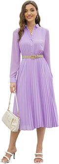 Business Casual Shirt Dress for Women Pleated Midi - Versatile Dresses