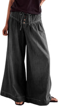 CHARTOU Wide Leg Denim Pants - Flare Ruffle Pleated