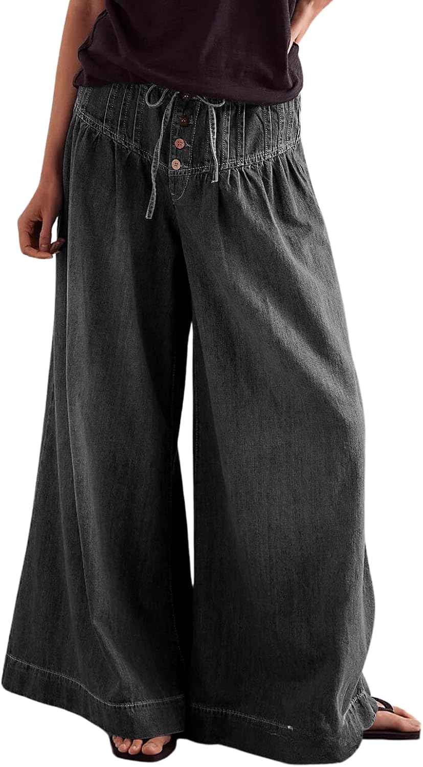 Baggy Wide Leg Denim Pants for Women - Trendy Flare Jeans