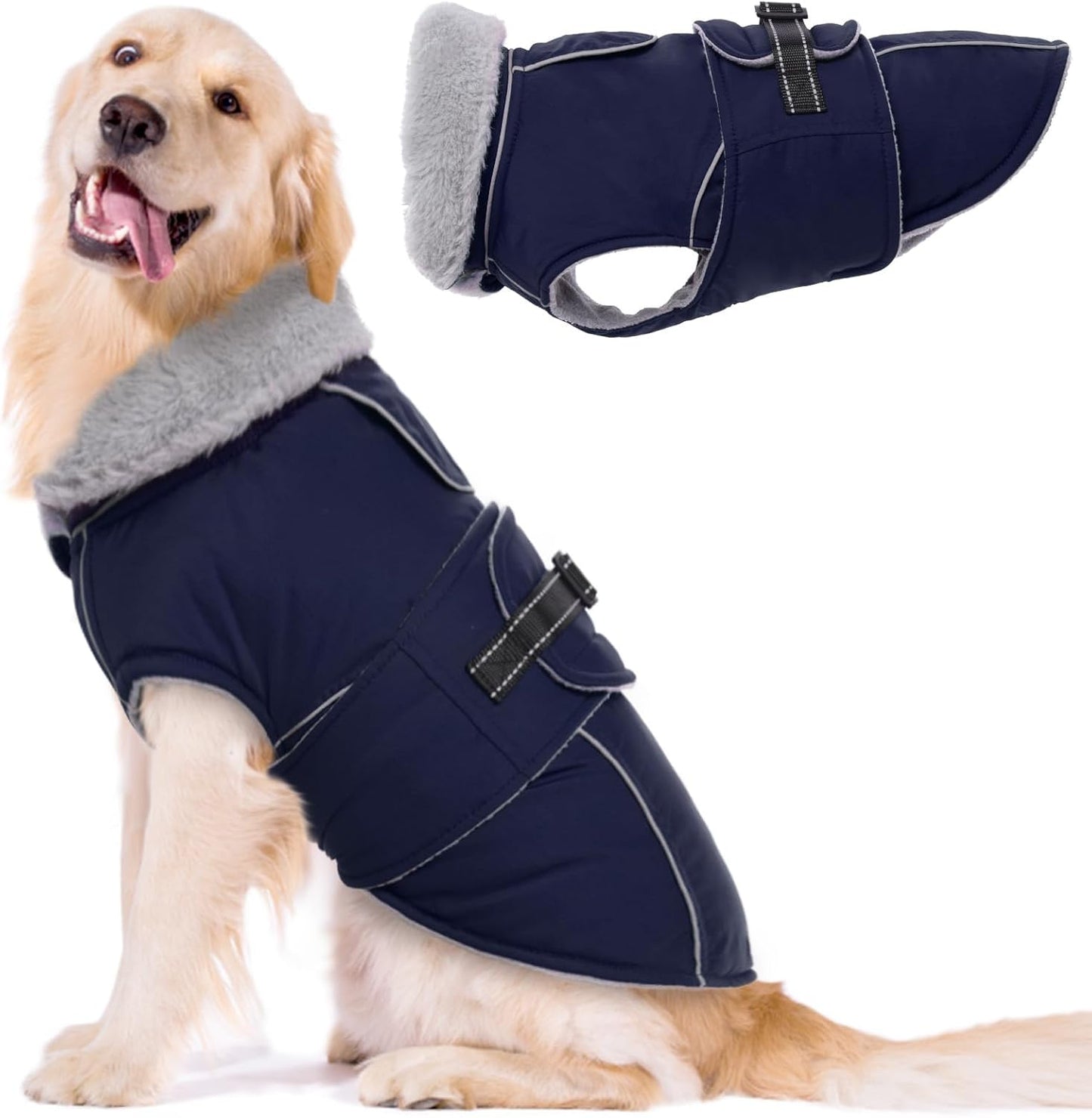 Lelepet Warm Dog Coat Reflective Fleece Vest for Cold Weather