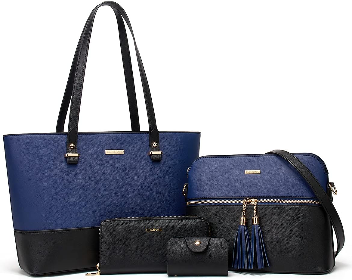 Women Fashion Synthetic Leather Handbags Tote Bag Set 4pcs