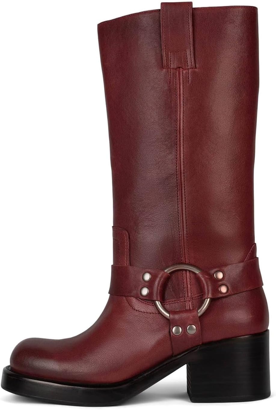 Women's Knee High Riding Boots with Block Heel and Zipper