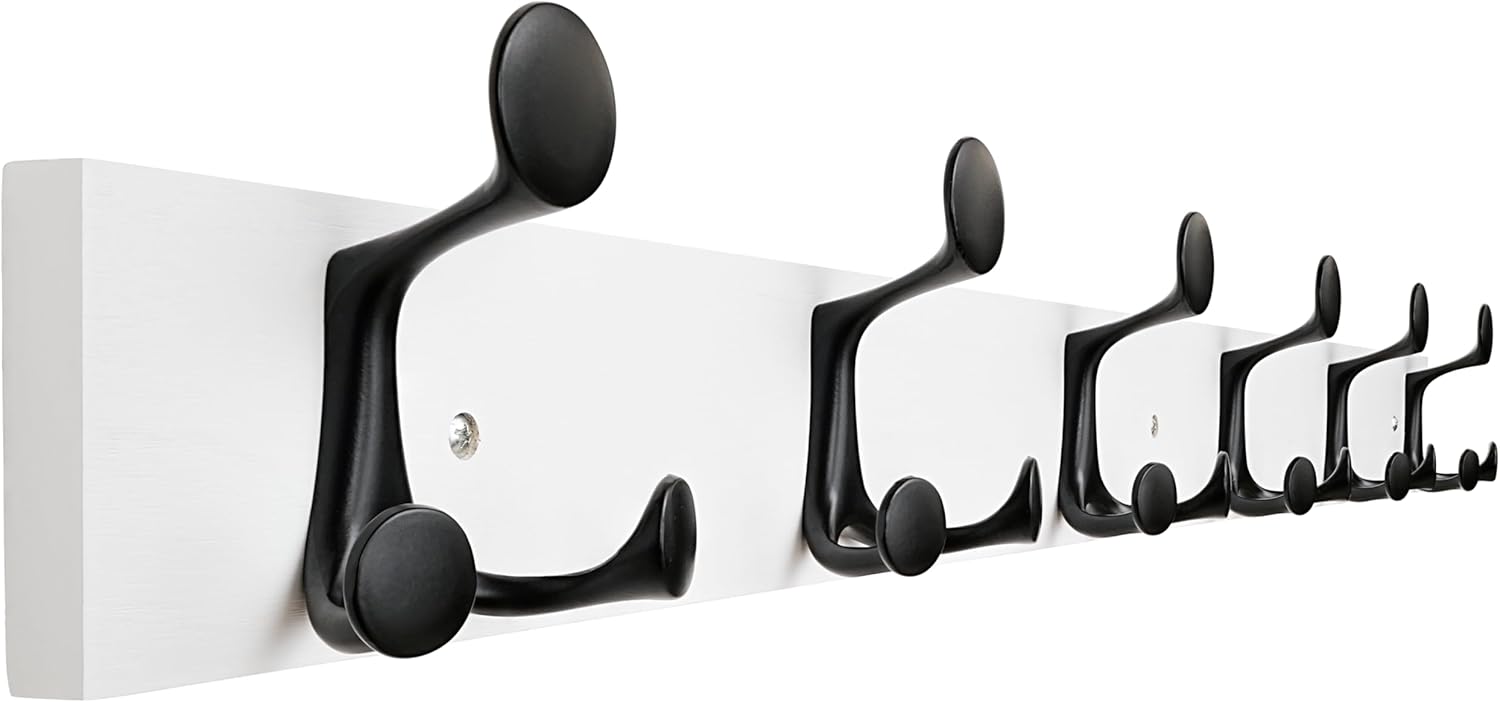 SKOLOO 39-Inch White Wood Coat Rack with 6 Triple Hooks