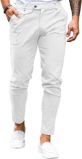 Mens Chinos Slim Fit Flat Front Stretch Tapered Pants - Sleek Everyday